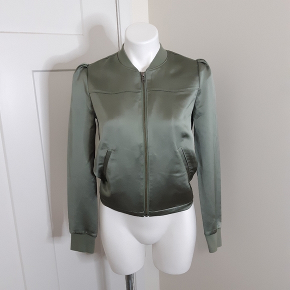 Hinge Size XS Green Metallic Bomber Jacket Puff - Picture 2 of 9